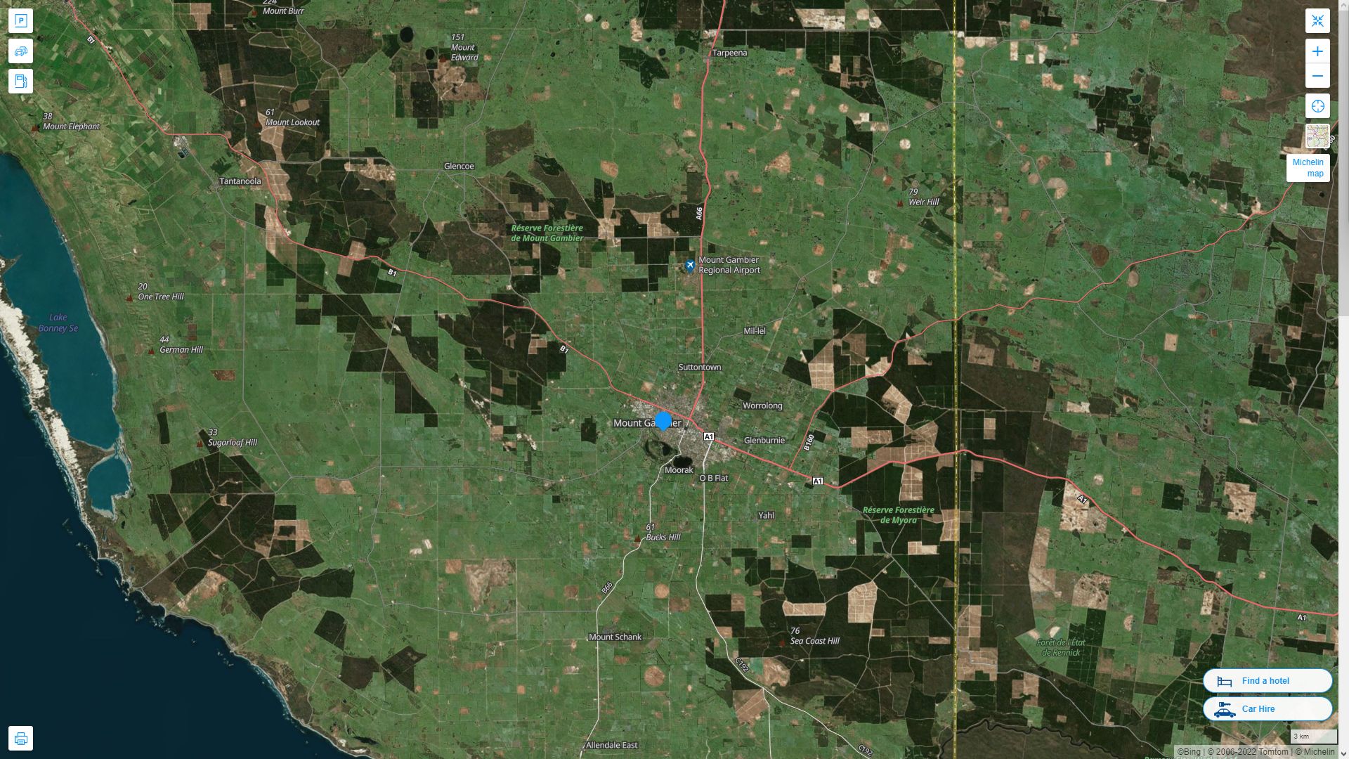Mount Gambier Highway and Road Map with Satellite View
